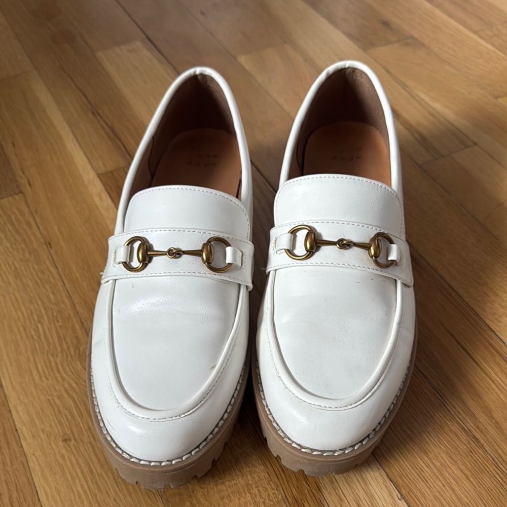 A New Day White and Gold Horsebit Loafers